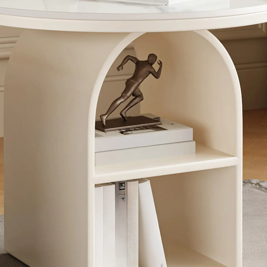 Modern Geometric Sintered Stone White 3-Tier Chairside Table