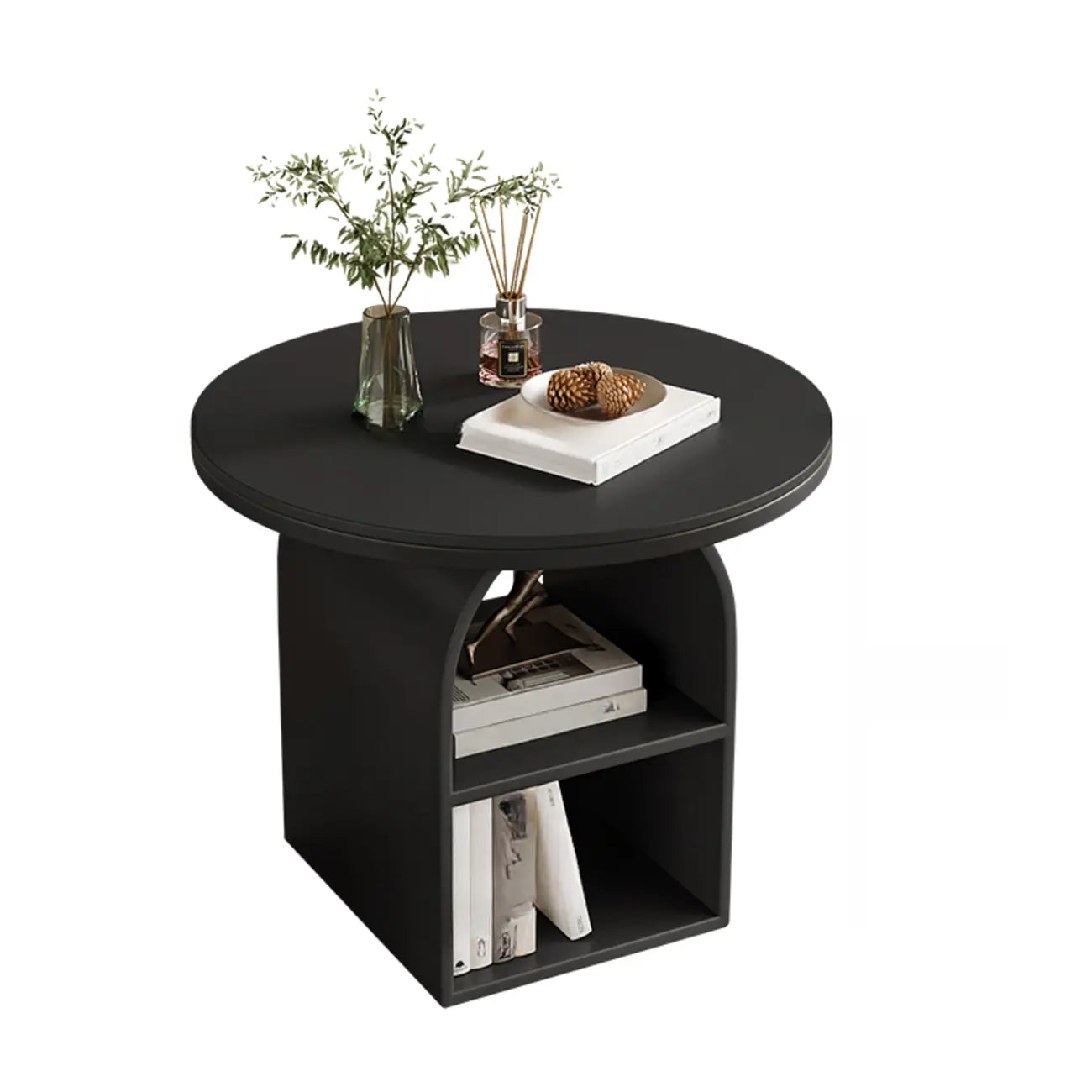 Modern Geometric Sintered Stone White 3-Tier Chairside Table