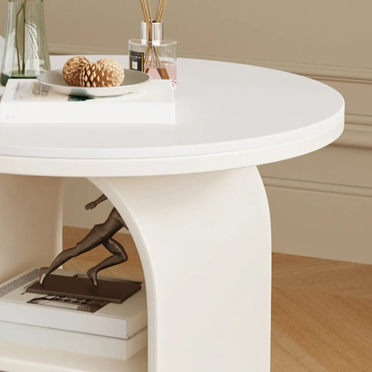 Modern Geometric Sintered Stone White 3-Tier Chairside Table