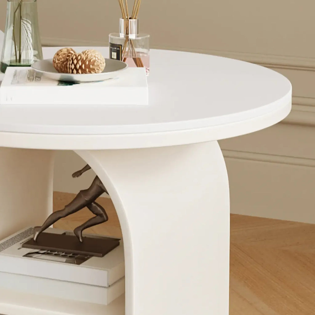 Modern Geometric Sintered Stone White 3-Tier Chairside Table