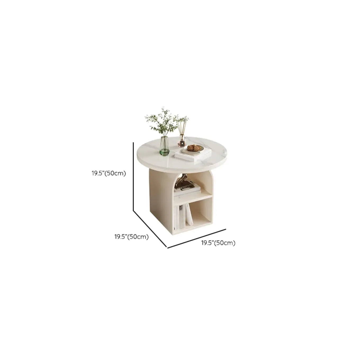 Modern Geometric Sintered Stone White 3-Tier Chairside Table