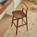 Scandinavian Solid Wood Rattan Back Counter Height Stools