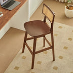 Scandinavian Solid Wood Rattan Back Counter Height Stools