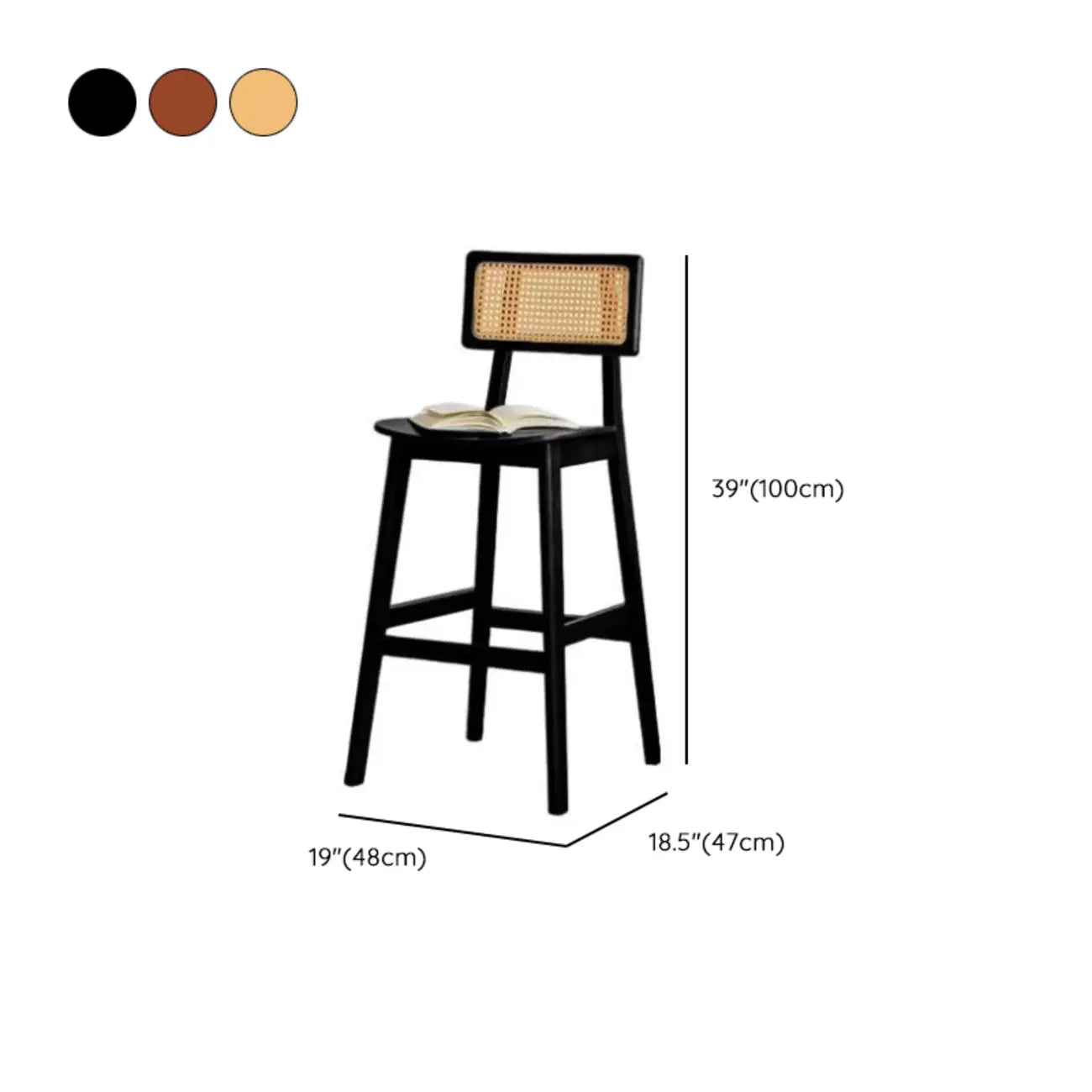 Scandinavian Solid Wood Rattan Back Counter Height Stools