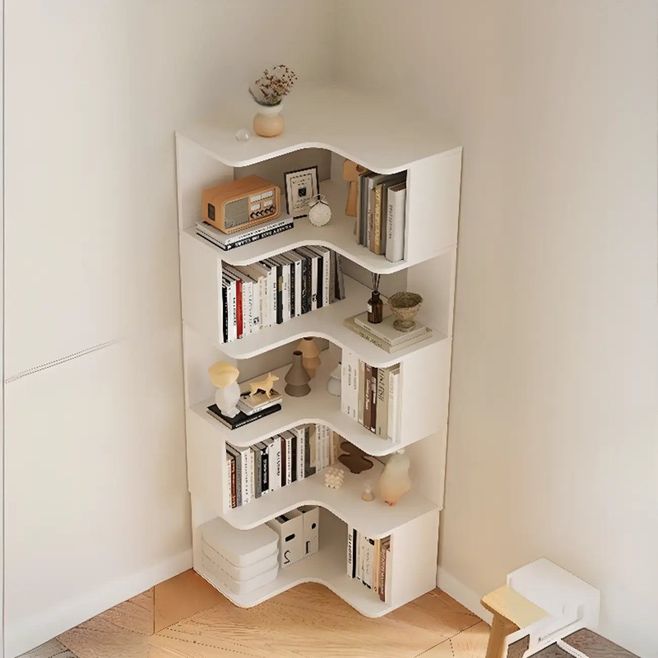 Manufactured Wood Corner Bookshelf with 6 Shelves