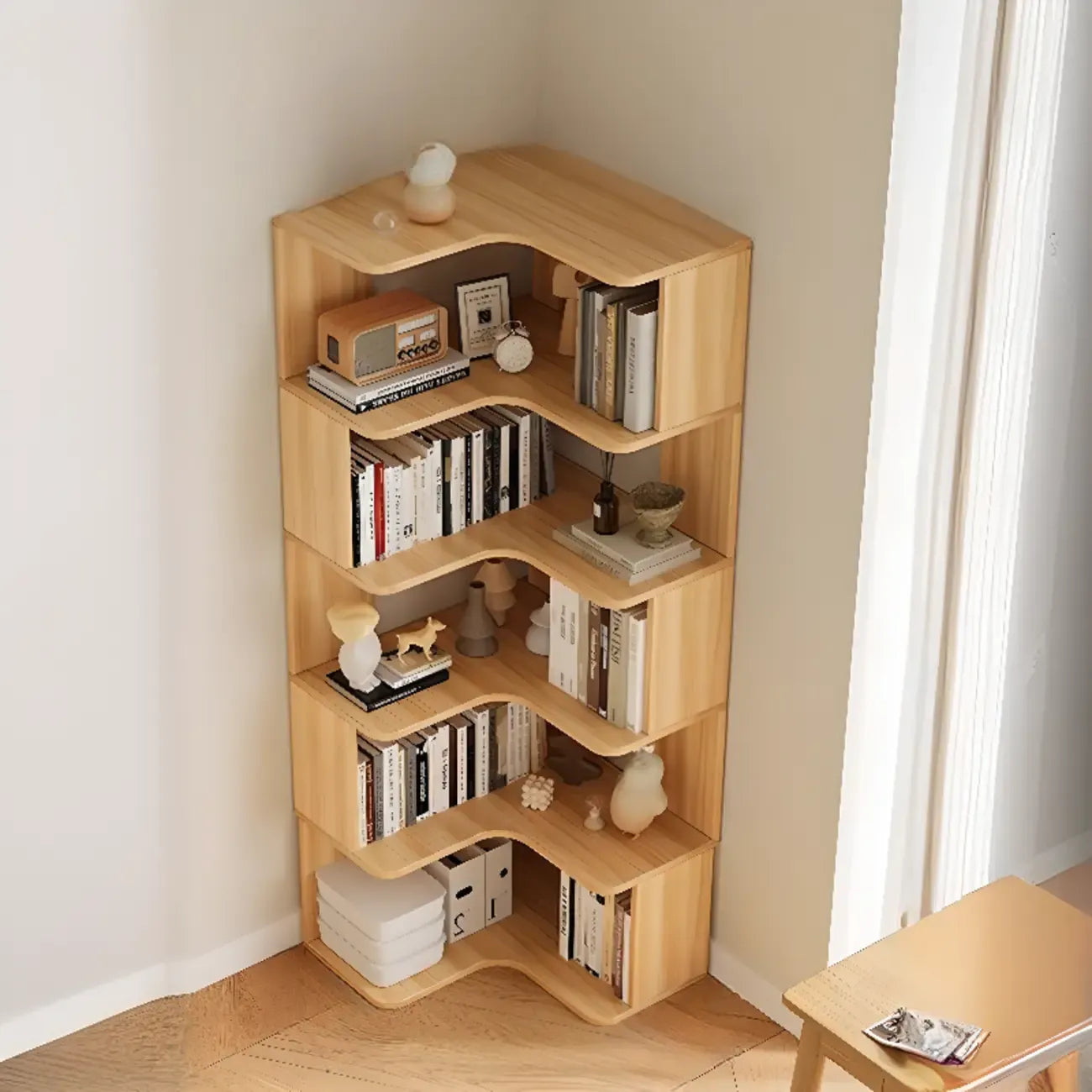 Manufactured Wood Corner Bookshelf with 6 Shelves