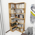 Manufactured Wood Corner Bookshelf with 6 Shelves