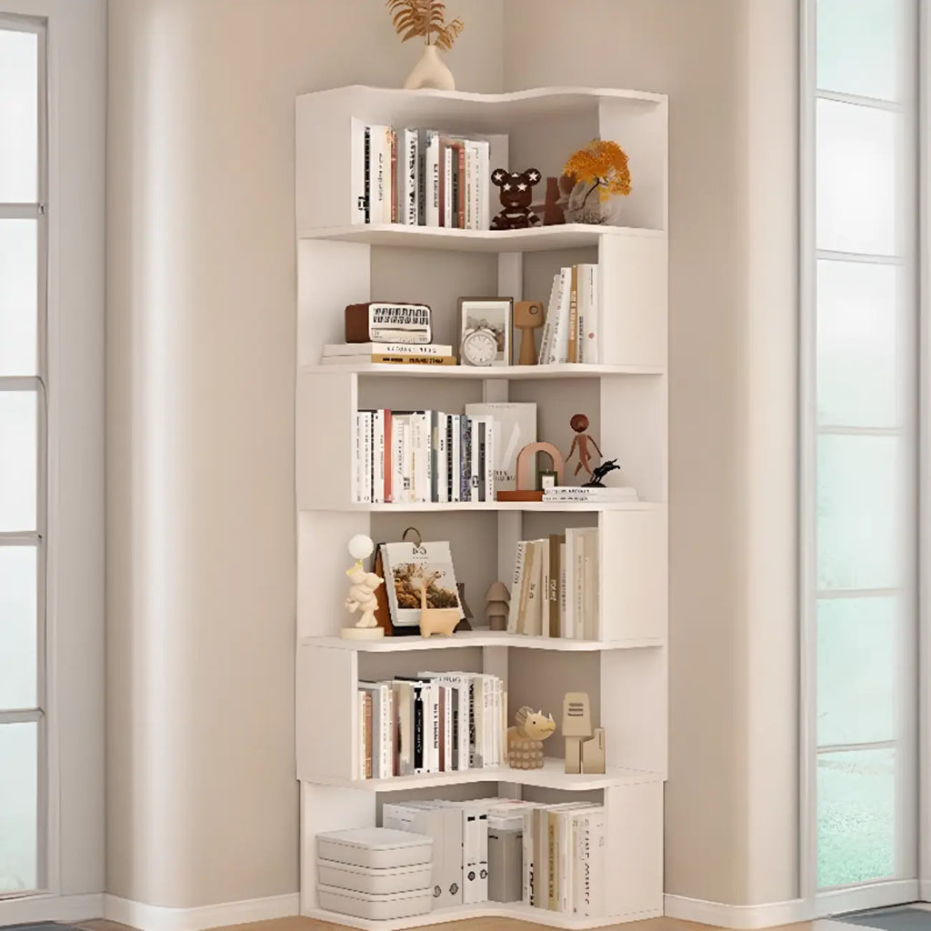 Manufactured Wood Corner Bookshelf with 6 Shelves