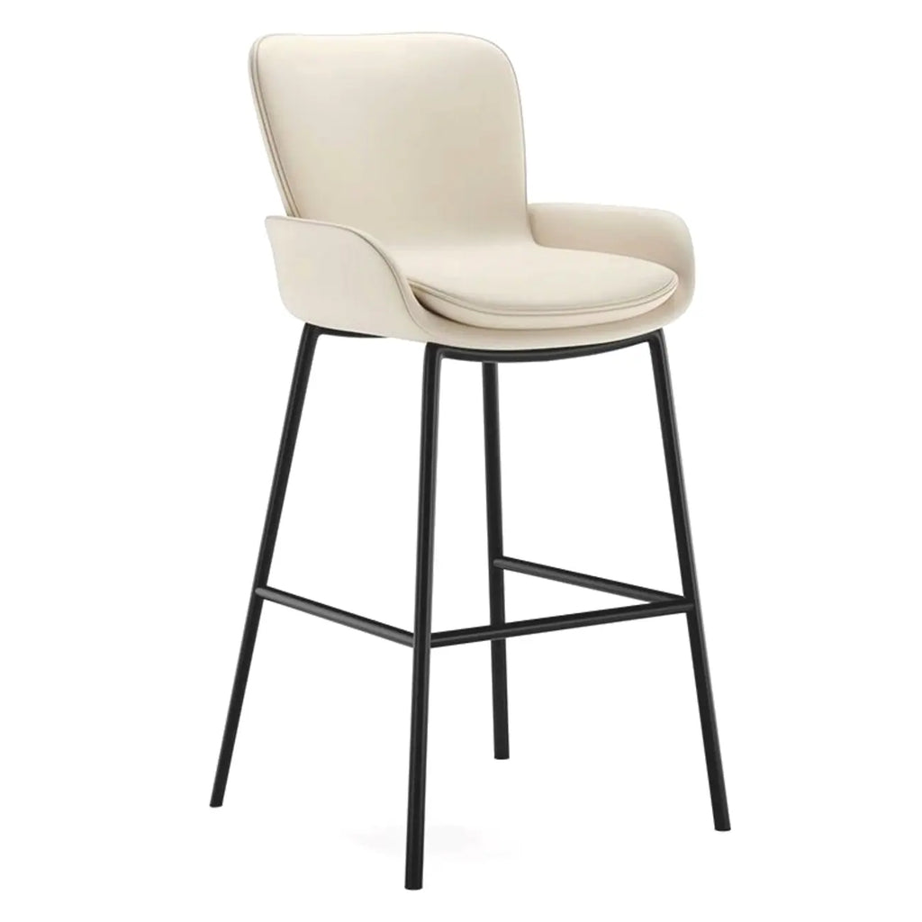 Simple Beige Leather Counter Bar Stools with Back