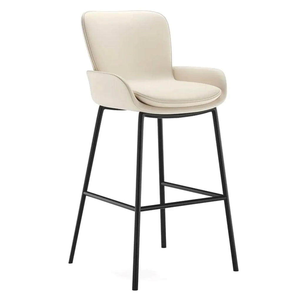 Simple Beige Leather Counter Bar Stools with Back