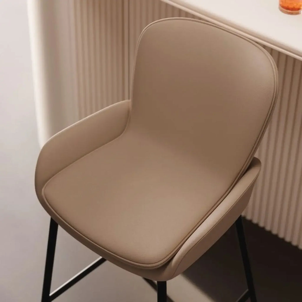 Simple Beige Leather Counter Bar Stools with Back
