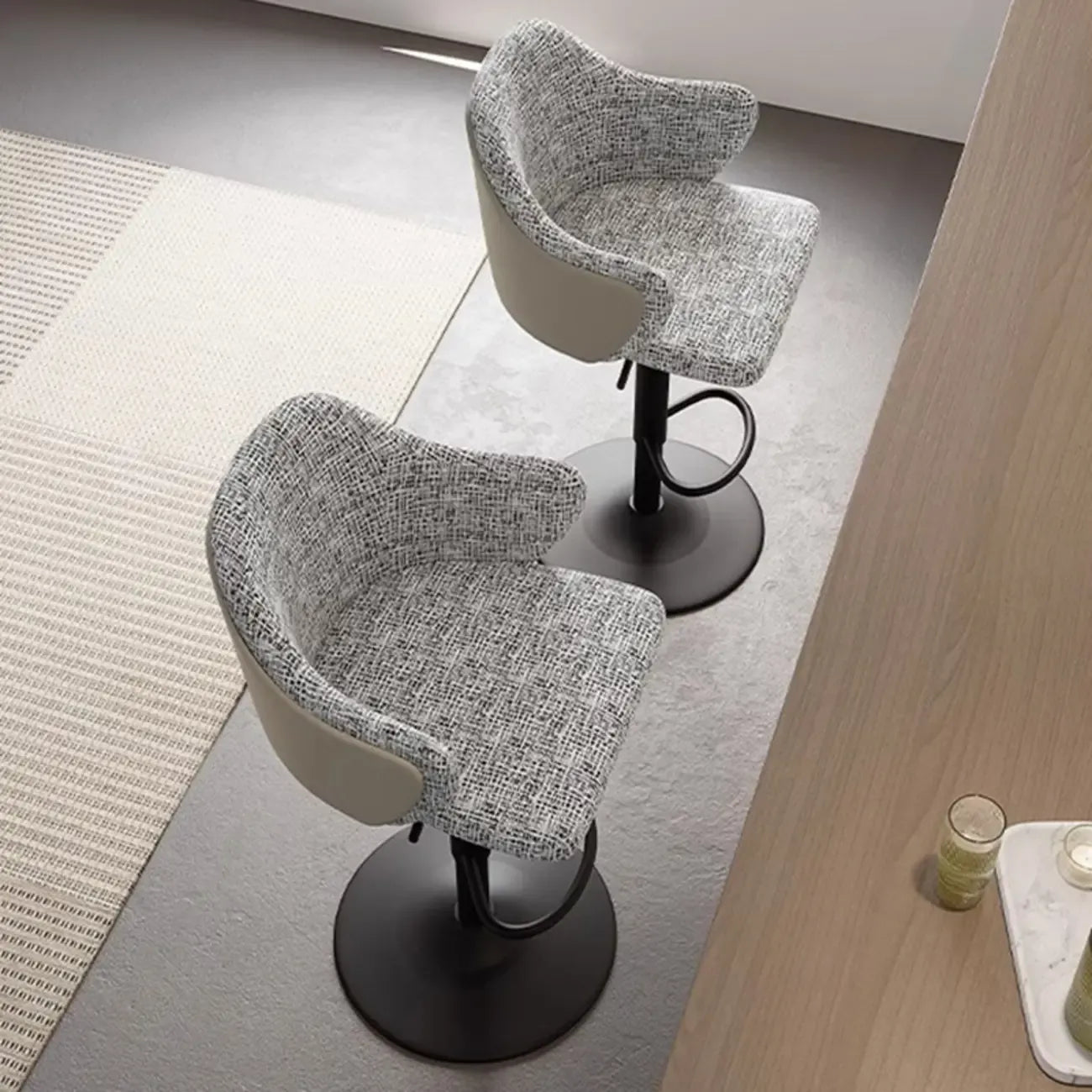 Minimalistic Upholstered Fabric Bar Stool with Arms