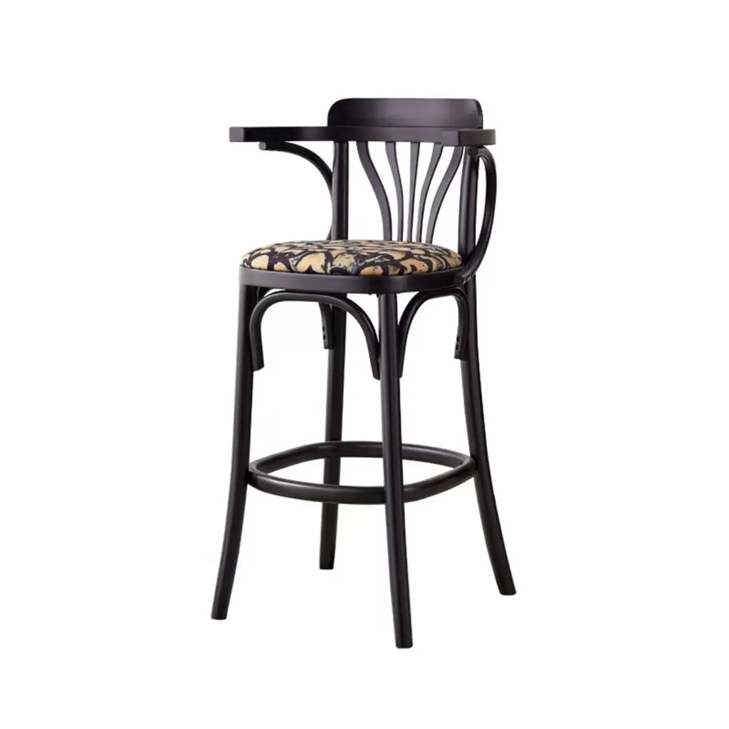 Mid-Century Wooden Round Upholstered Bar Stools with Back