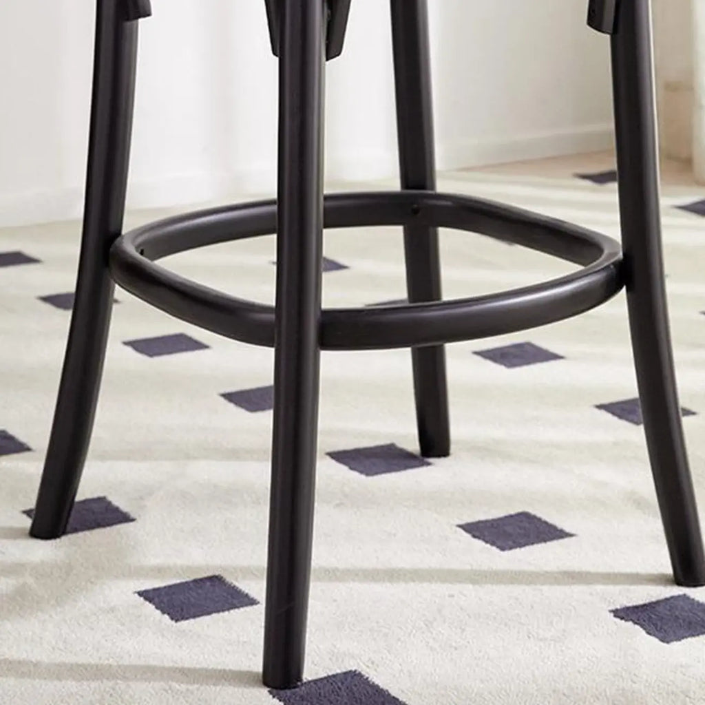 Mid-Century Wooden Round Upholstered Bar Stools with Back