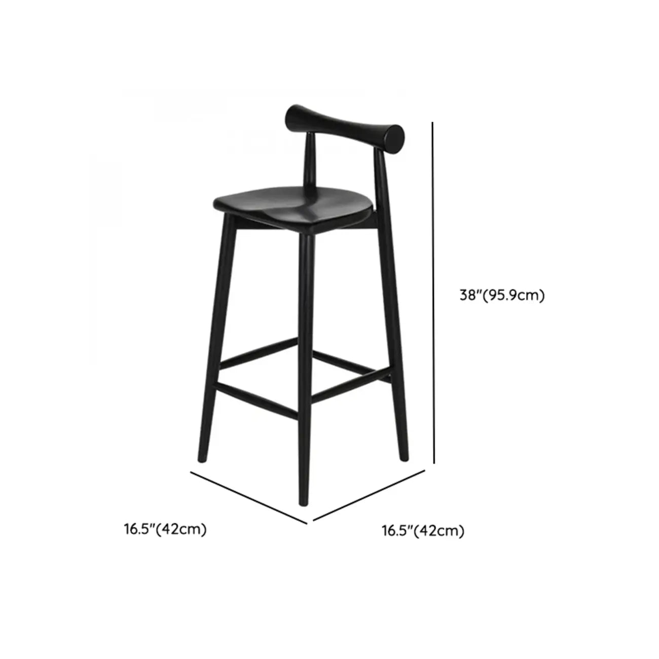 Minimalist Black Wooden Bar Stools with Backs