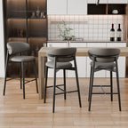Art Deco Low Back Counter Height Leather Bar Stool