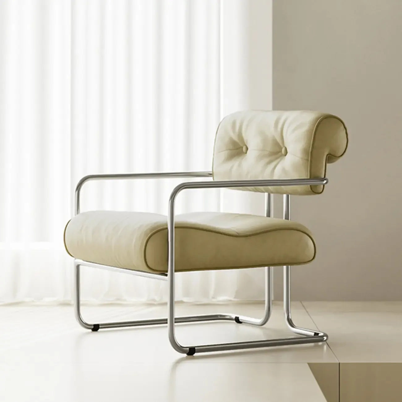 Modern Nappa Leather Solid Color Accent Chair with Arms