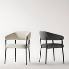 Modern Faux Leather Arm Dining Chair Open Back Alloy Legs
