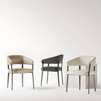 Modern Faux Leather Arm Dining Chair Open Back Alloy Legs