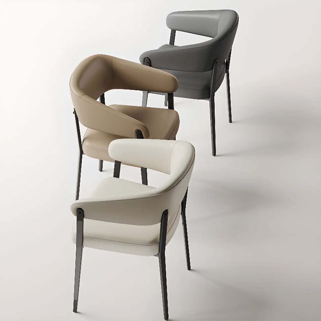 Modern Faux Leather Arm Dining Chair Open Back Alloy Legs