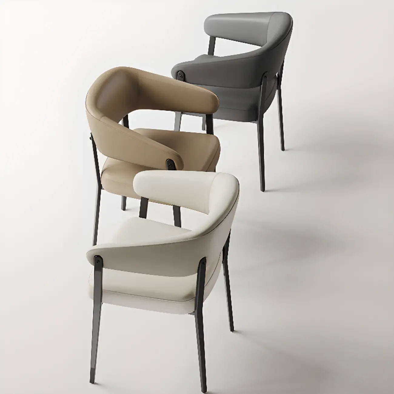 Modern Faux Leather Arm Dining Chair Open Back Alloy Legs