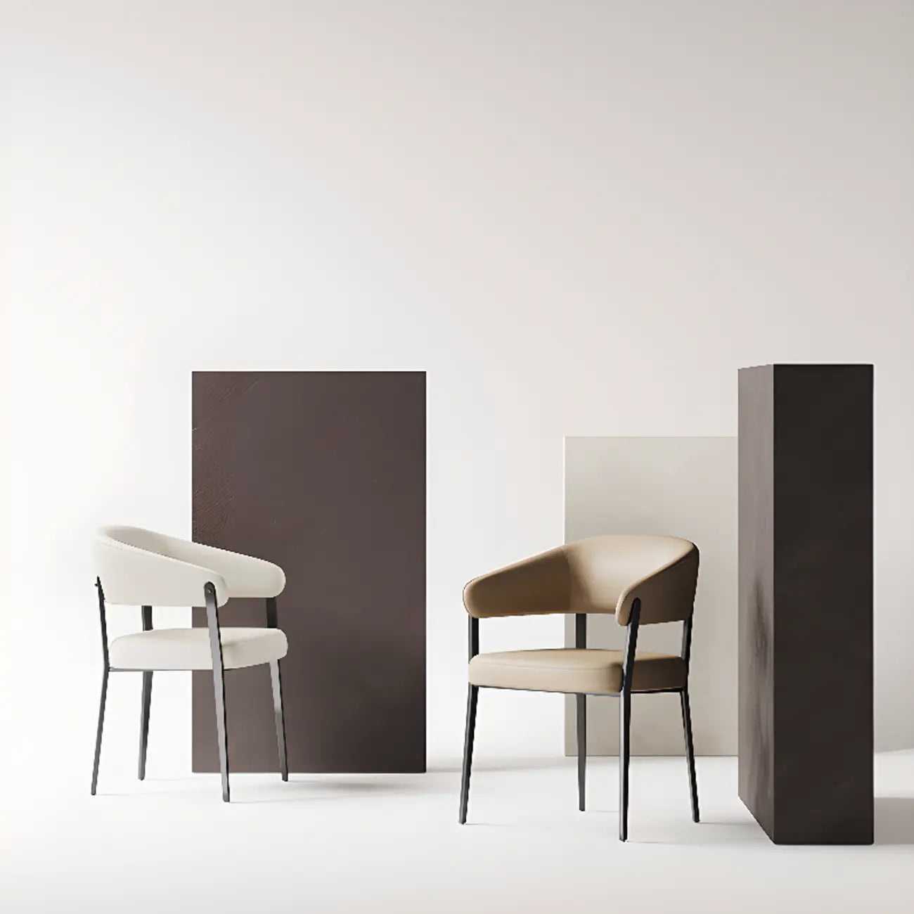 Modern Faux Leather Arm Dining Chair Open Back Alloy Legs