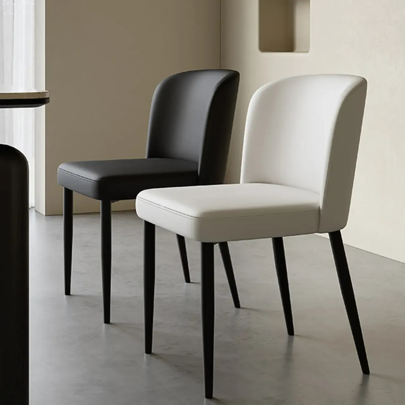 Modern Armless Leather Dining Chair with Black Alloy Legs