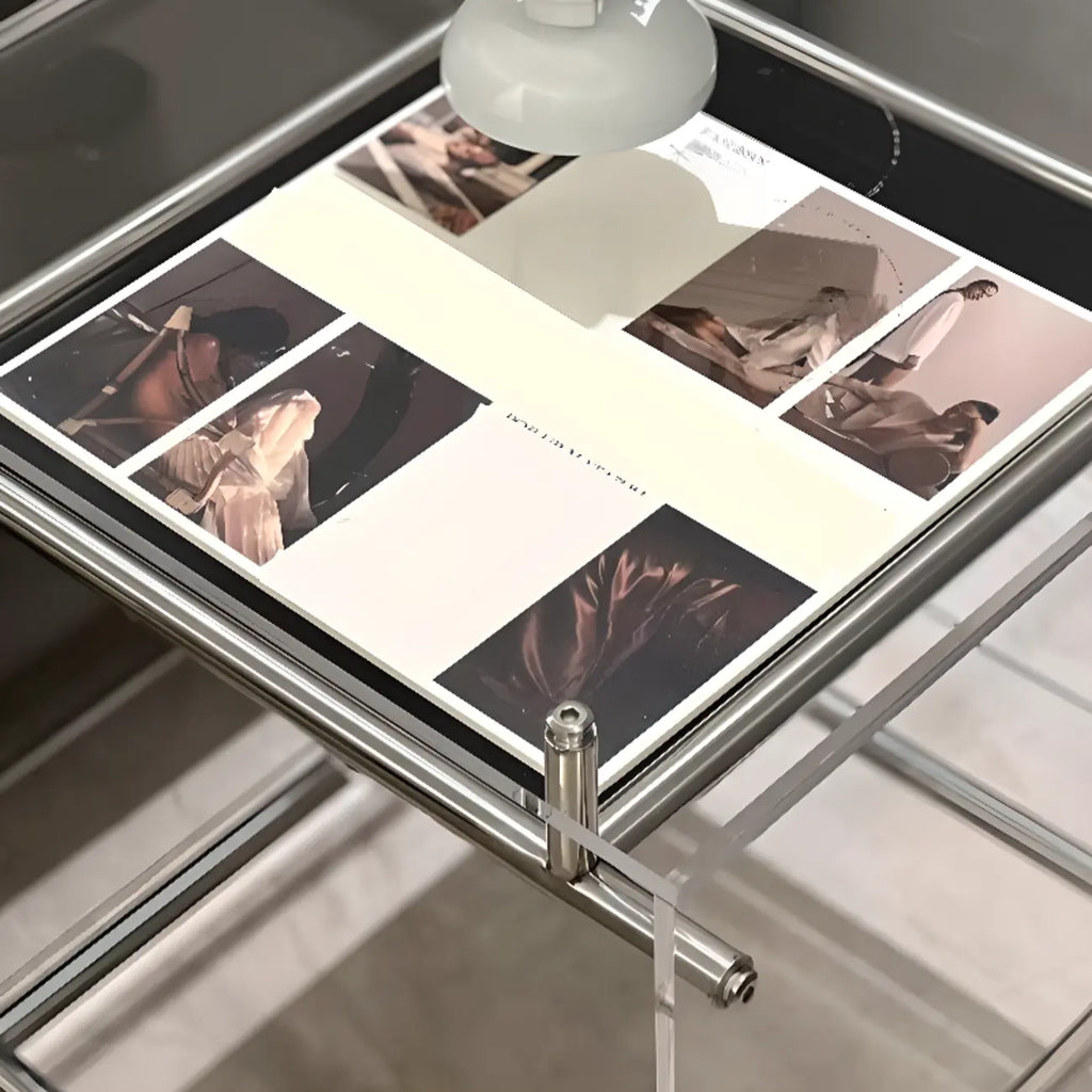 Stylish Clear Acrylic 360° Rolling Cubic Side Table