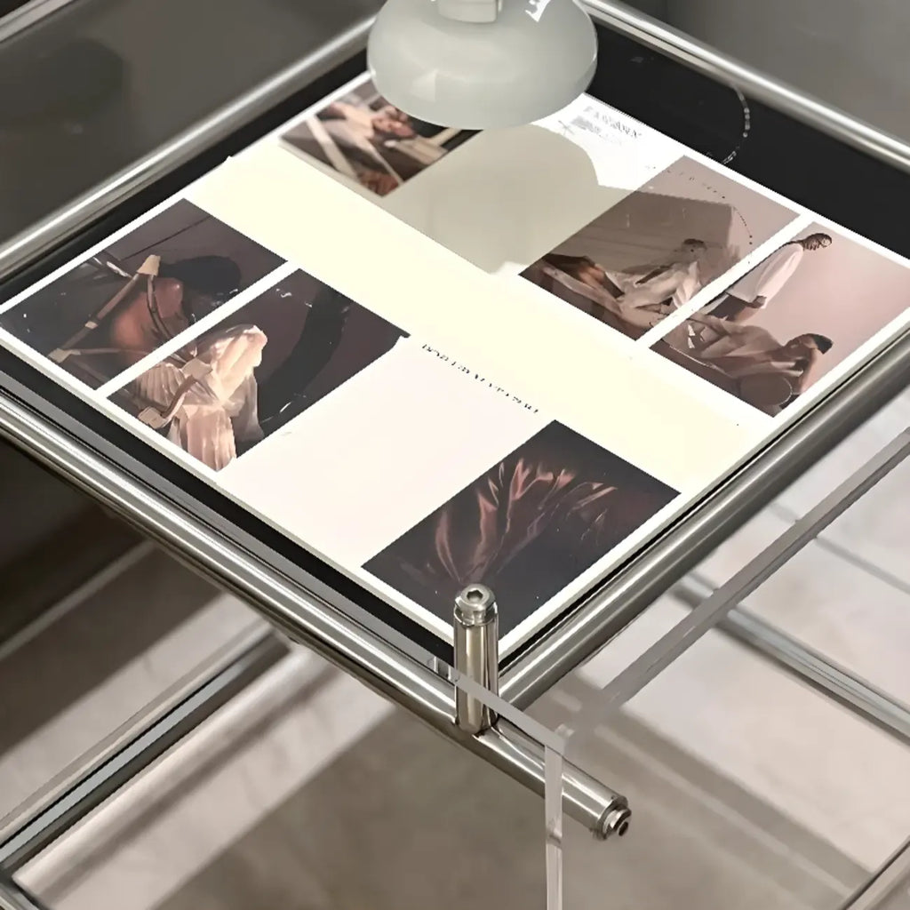 Stylish Clear Acrylic 360° Rolling Cubic Side Table