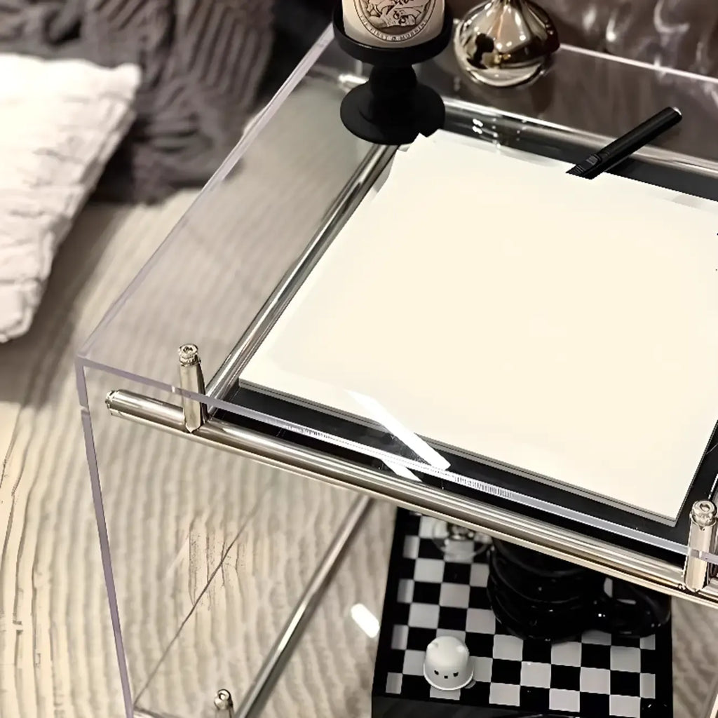 Stylish Clear Acrylic 360° Rolling Cubic Side Table