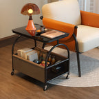 Versatile Glass-Top Metal 360° Rolling Side Table with Storage