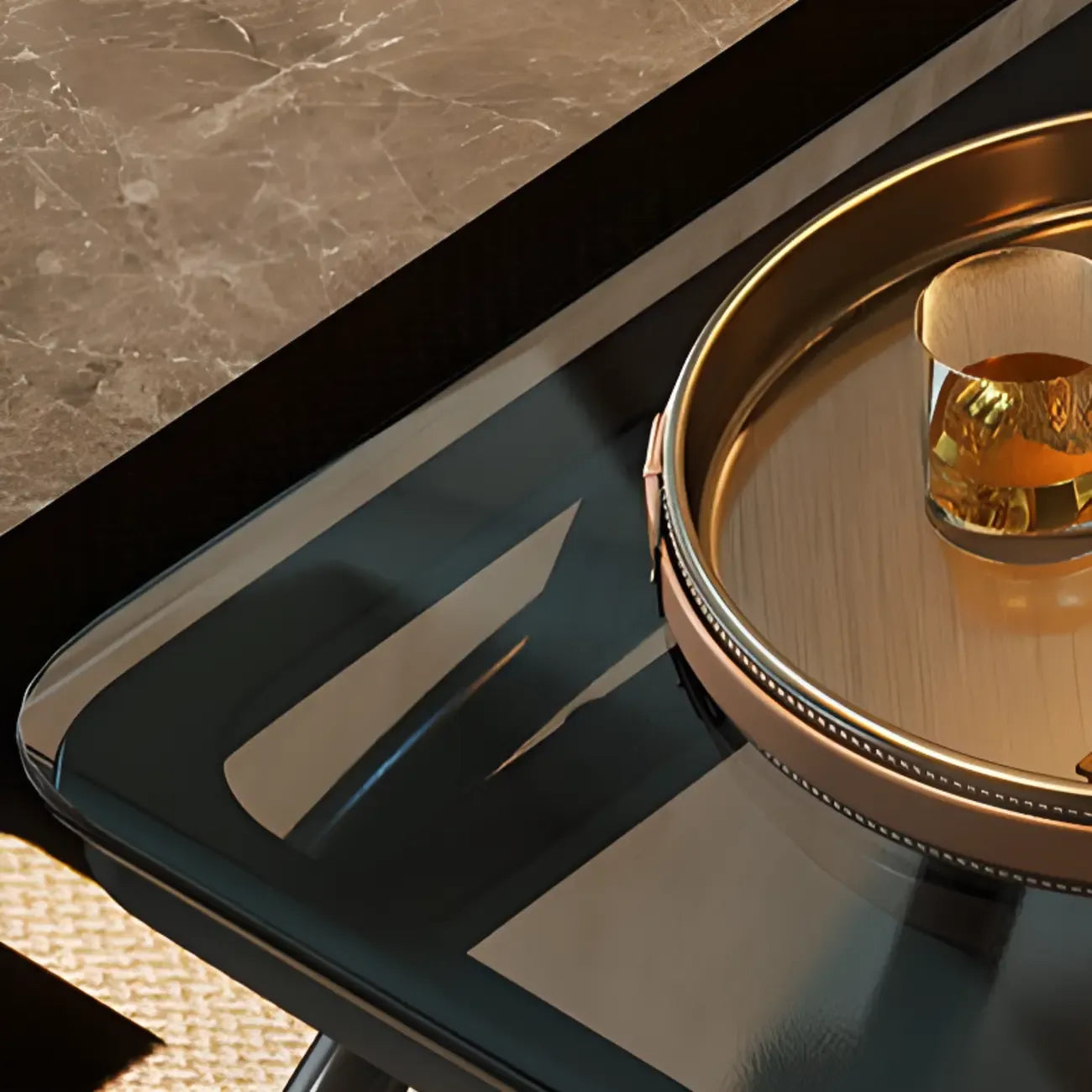 Versatile Glass-Top Metal 360° Rolling Side Table with Storage