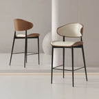 Modern Black Metal Leather Counter Height Bar Stools