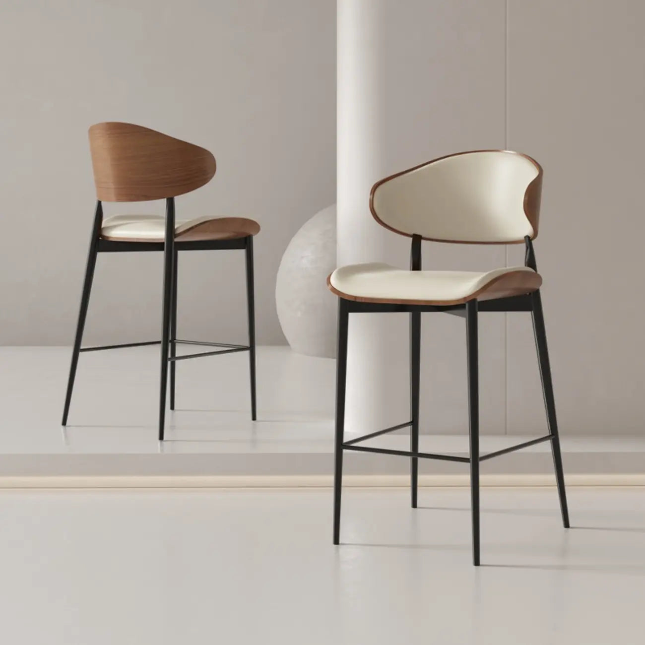 Modern Black Metal Leather Counter Height Bar Stools