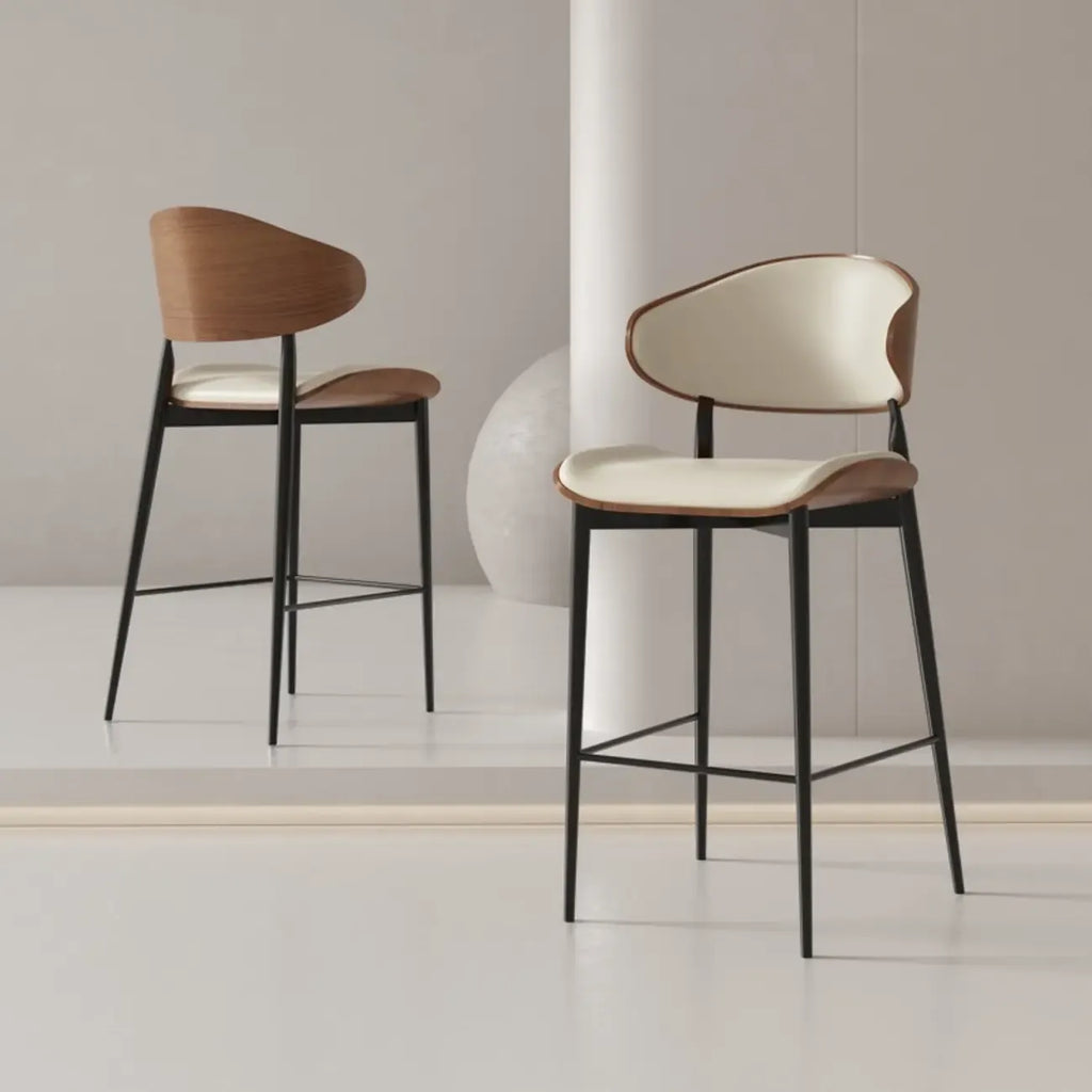 Modern Black Metal Leather Counter Height Bar Stools