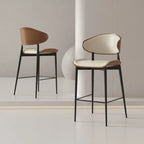 Modern Black Metal Leather Counter Height Bar Stools