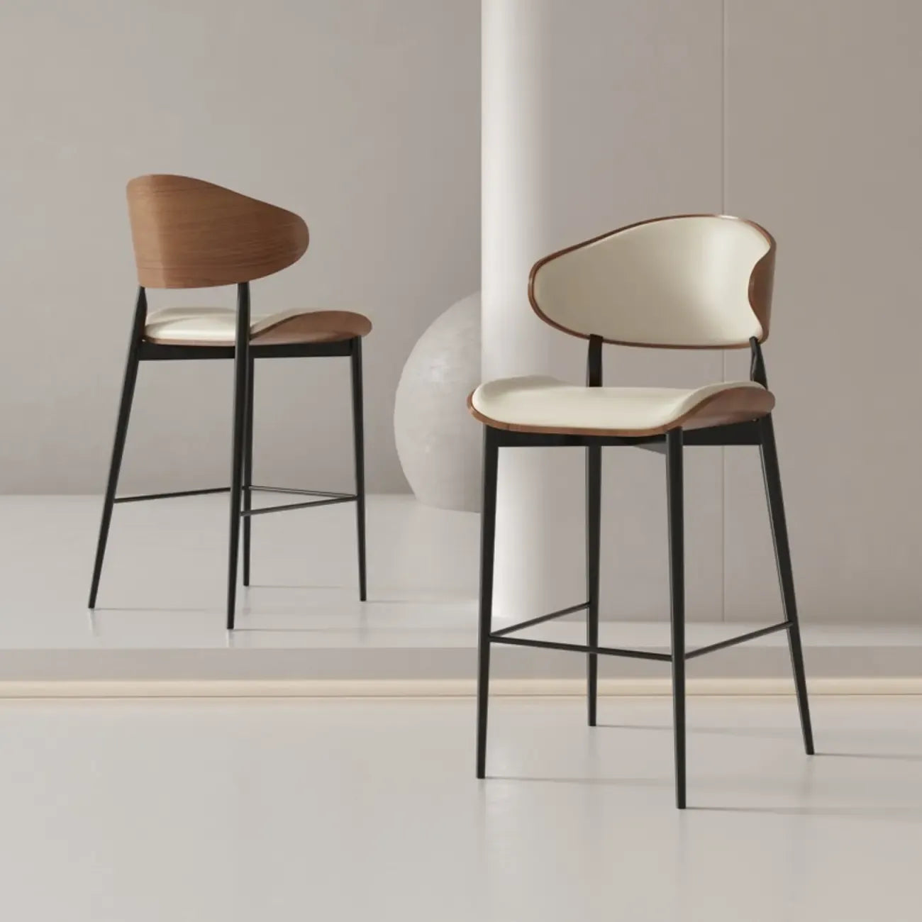 Modern Black Metal Leather Counter Height Bar Stools