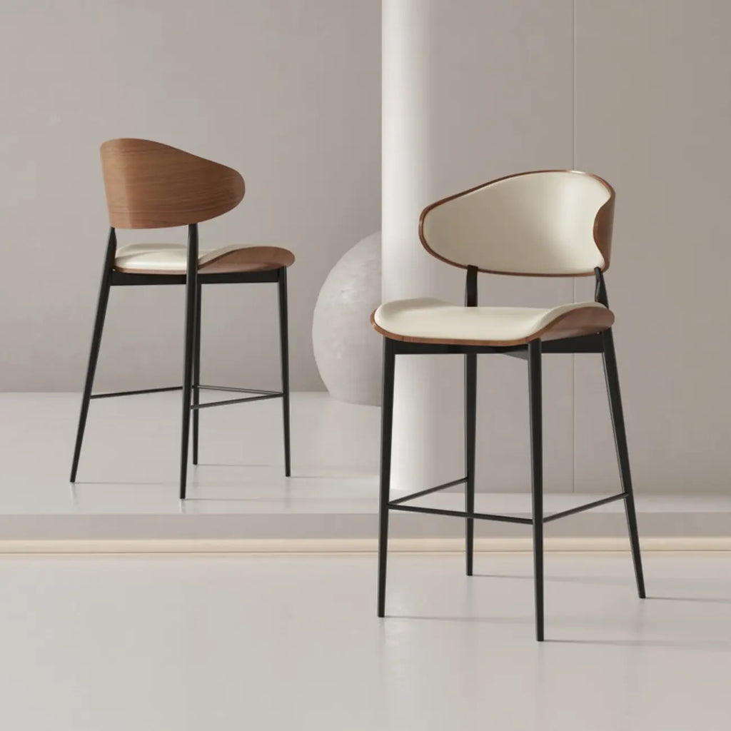 Modern Black Metal Leather Counter Height Bar Stools