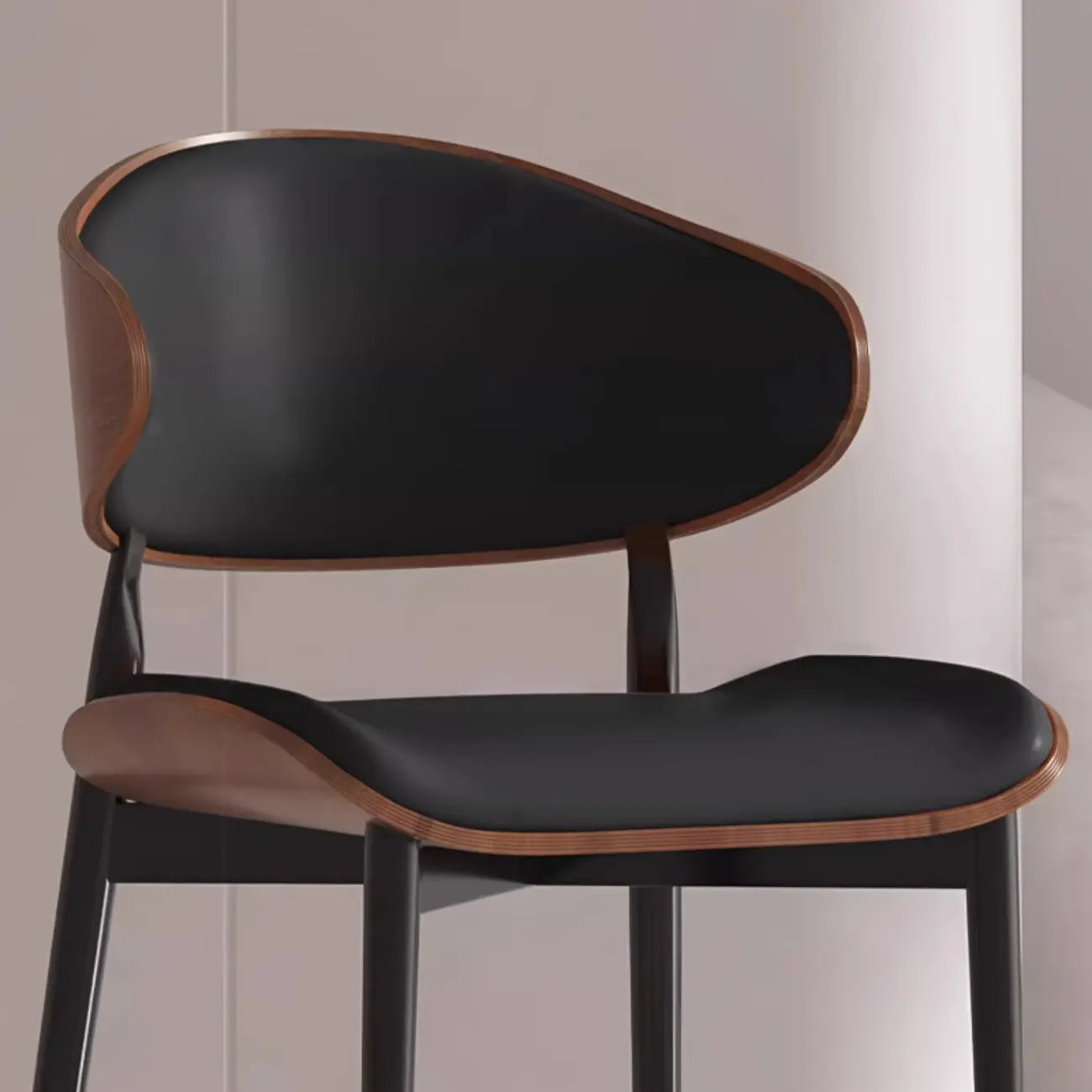 Modern Black Metal Leather Counter Height Bar Stools