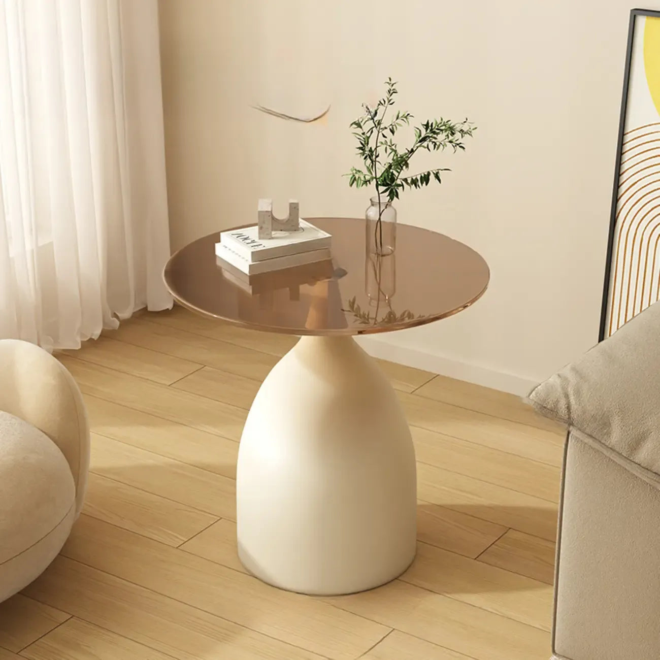 Classic Glass Pedestal Base Circular Chairside Table - Table Only