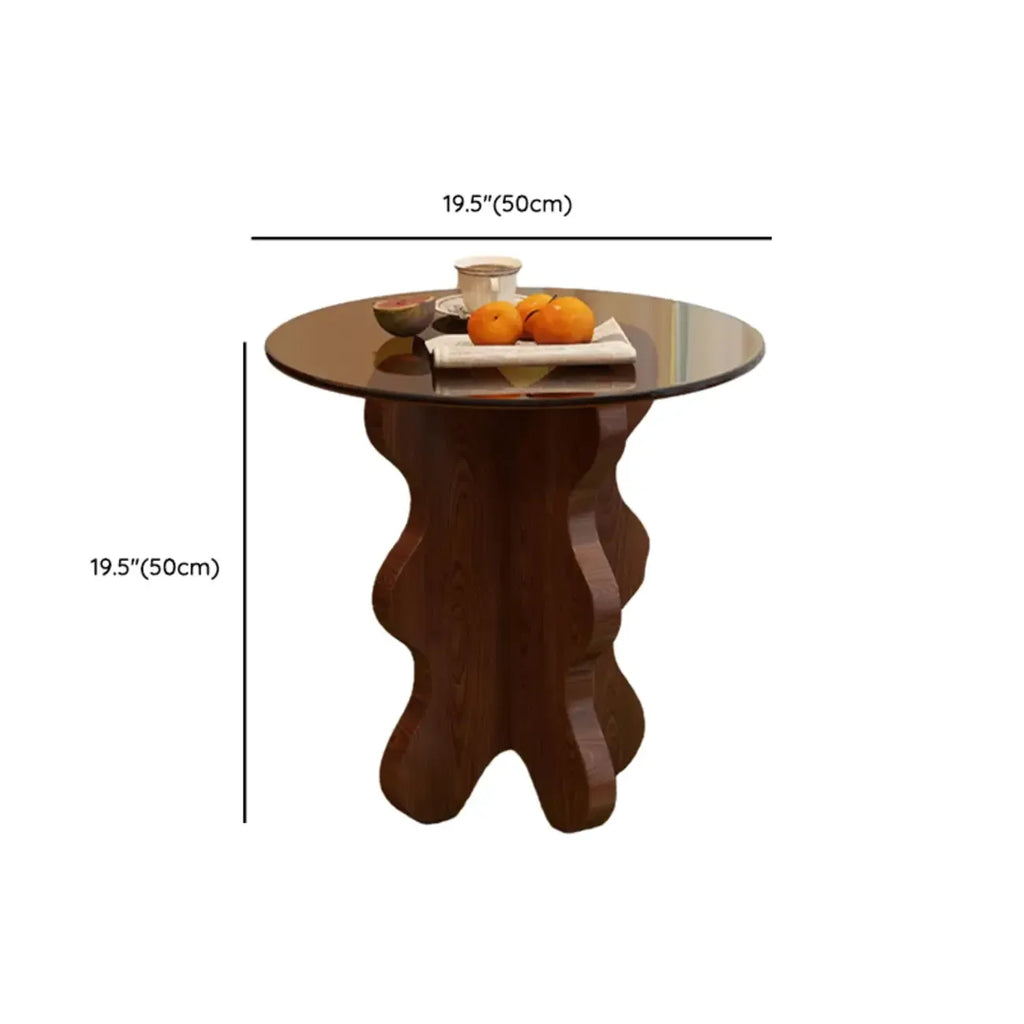 Mid-Century Modern Glass Top Walnut Pedestal Side Table