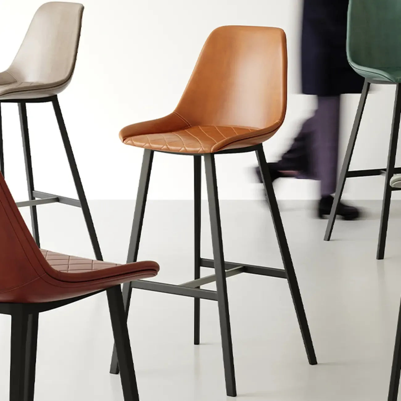 Mid-Century Modern Quilted Upholstered Leather Bar Stool