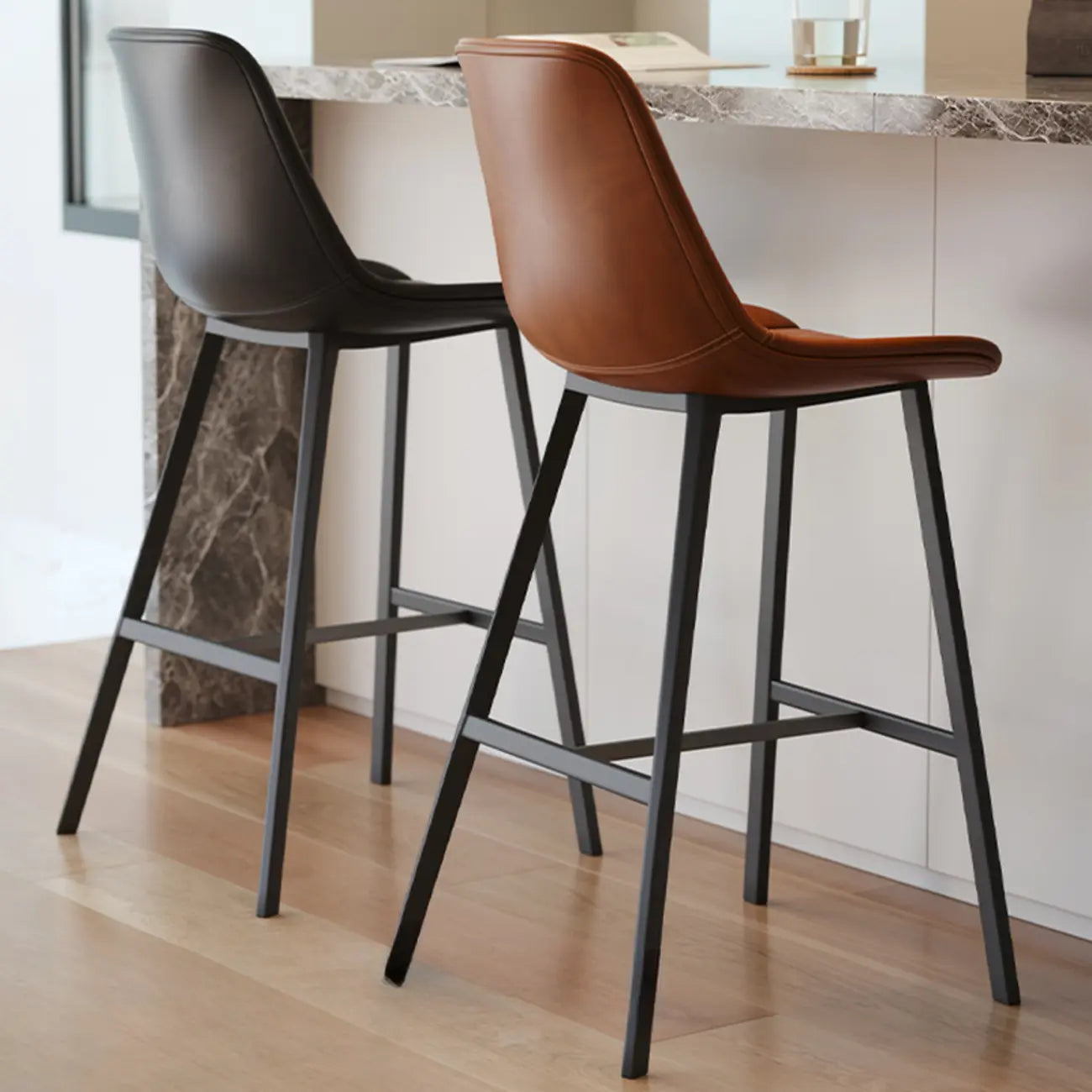 Mid-Century Modern Quilted Upholstered Leather Bar Stool