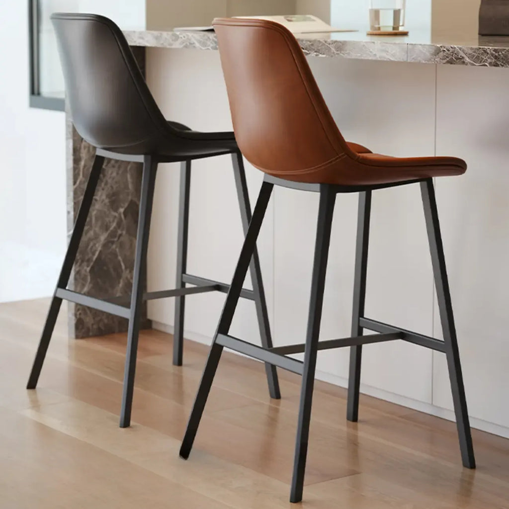 Mid-Century Modern Quilted Upholstered Leather Bar Stool