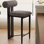 Mid-Century Modern Boucle Wood Counter Bar Stool
