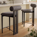 Mid-Century Modern Boucle Wood Counter Bar Stool
