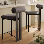 Mid-Century Modern Boucle Wood Counter Bar Stool