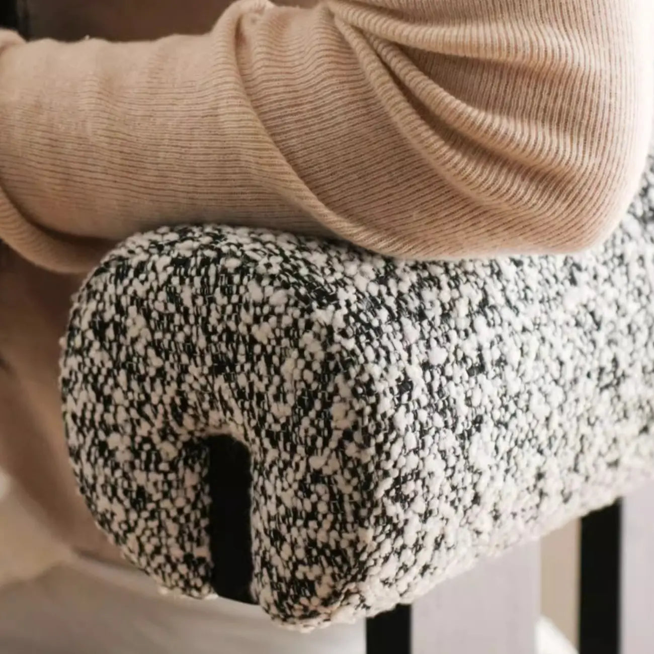 Mid-Century Modern Boucle Wood Counter Bar Stool