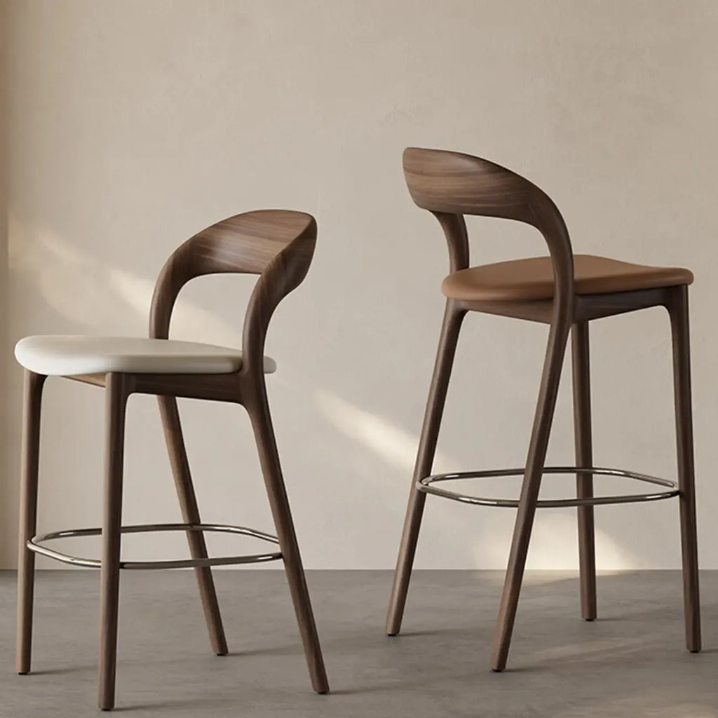 Mid-Century Modern Wood Faux Leather Bar Stool