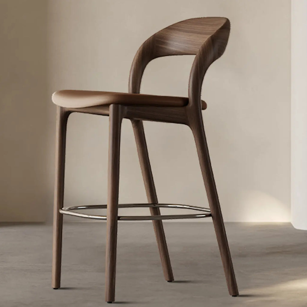 Mid-Century Modern Wood Faux Leather Bar Stool